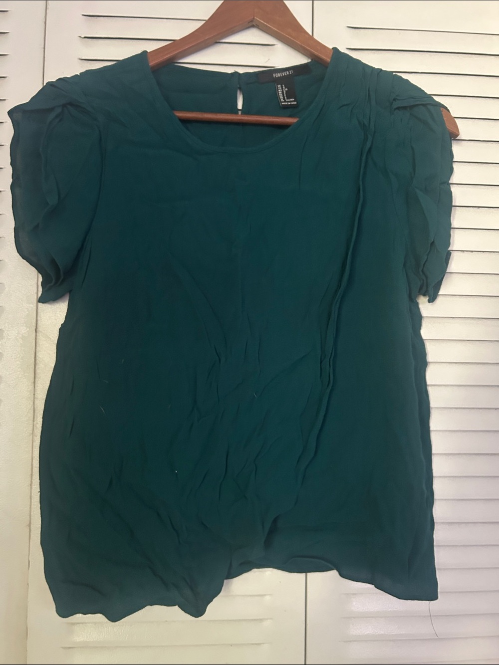 Forever 21 Dark Teal Puff-Sleeve Blouse